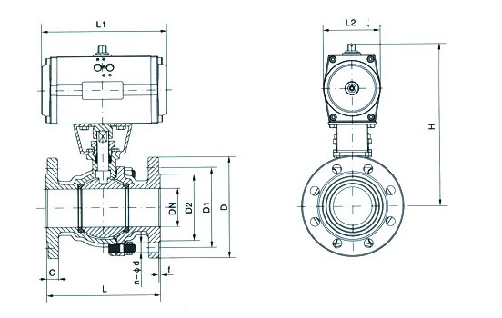 氣動(dòng)法蘭球閥原理結(jié)構(gòu)圖